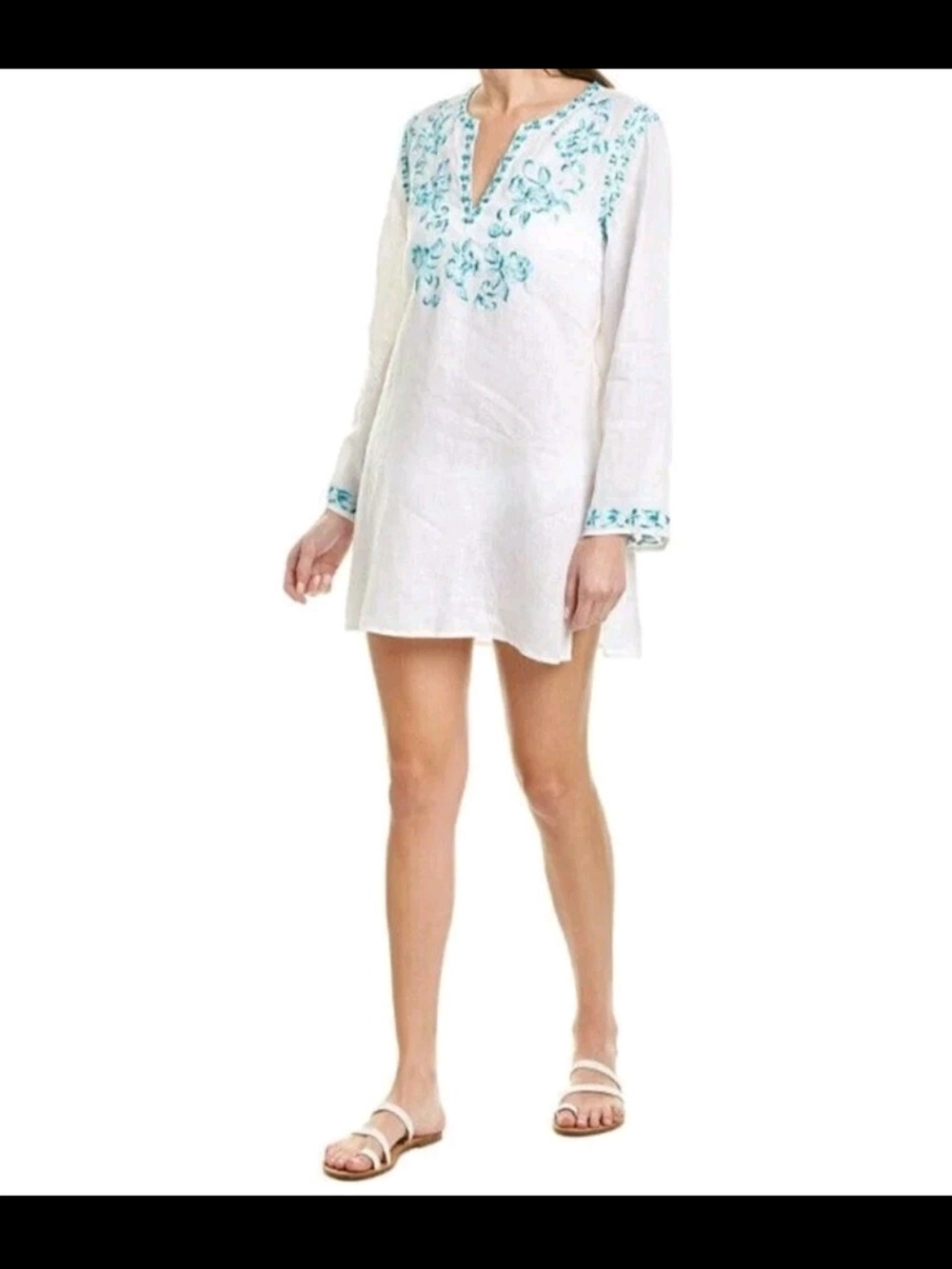 NWT Johnny Was Marie White Linen tunic XS Blue Embroidery
